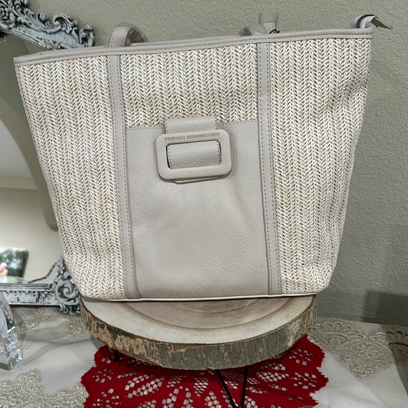 French Connection Handbags - NWT French Connection straw double handle tote bag. Color wheat. Price firm